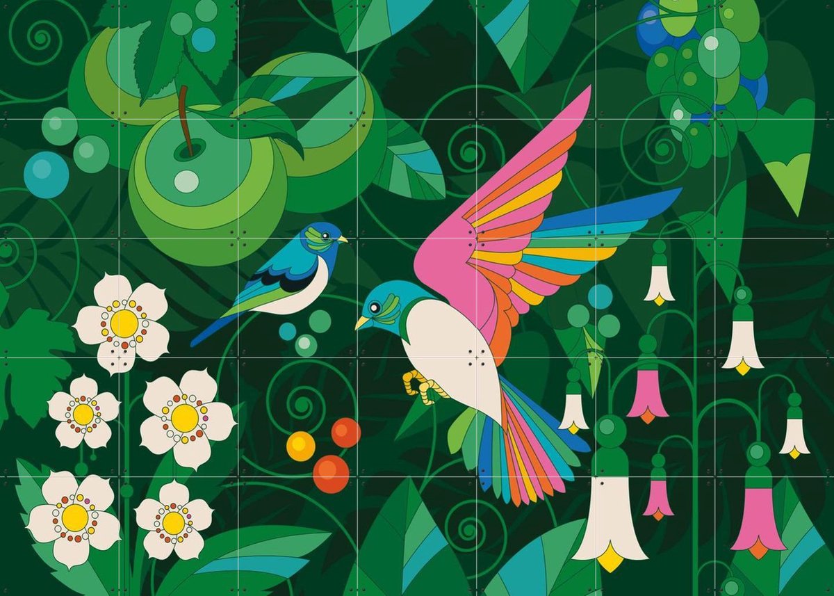IXXI Emerald Forest Flowers, Bo Lundberg - 140 x 100 cm - Gratis ophangtool - Grote wanddecoratie en posters - Speels, Illustraties, Woonkamer, Trap