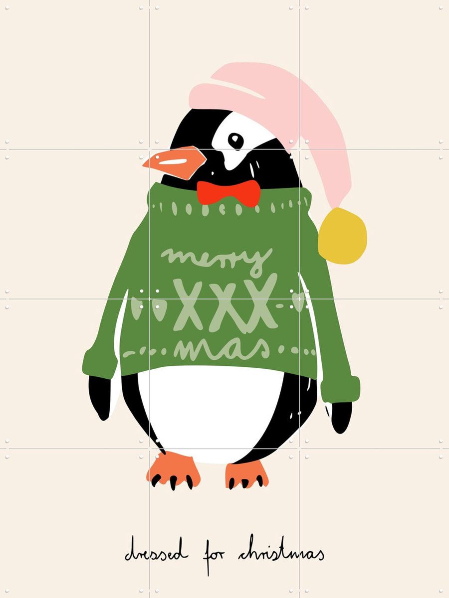 IXXI Dressed For Christmas Penguin, Annick & Various - 60 x 80 cm - Gratis ophangtool - Grote wanddecoratie en posters - Fantasierijk, Speels