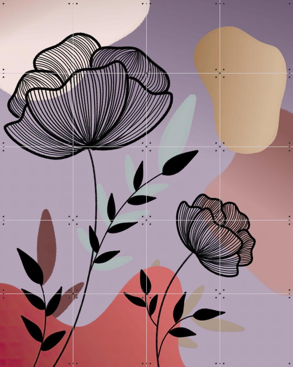IXXI Black Line Art Flower, Moonheart Artworks - 80 x 100 cm - Gratis ophangtool - Grote wanddecoratie en posters - Line art, Digitale Kunst, Gang