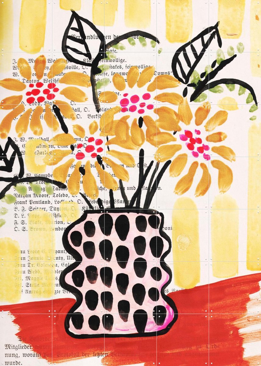 IXXI Sunflowers in a Vase, Annick & Various - 100 x 140 cm - Gratis ophangtool - Grote wanddecoratie en posters - Kwaststreken, Gemengde Technieken
