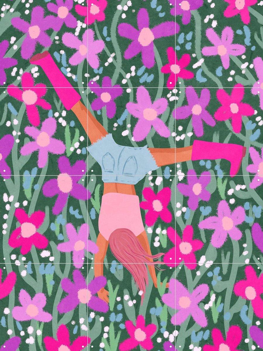 IXXI Playing Among Flowers, Raissa Oltmanns - 60 x 80 cm - Gratis ophangtool - Grote wanddecoratie en posters - Illustraties, Speels, Kinderkamer