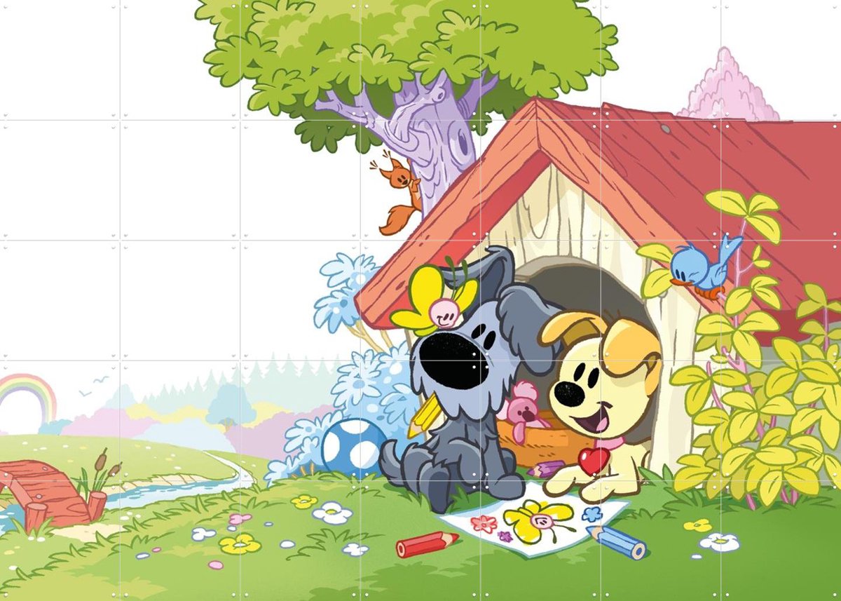 IXXI Woezel & Pip in het Hondenhok, Woezel & Pip & Van Hoorne Studios - 140 x 100 cm - Gratis ophangtool - Grote wanddecoratie en posters -