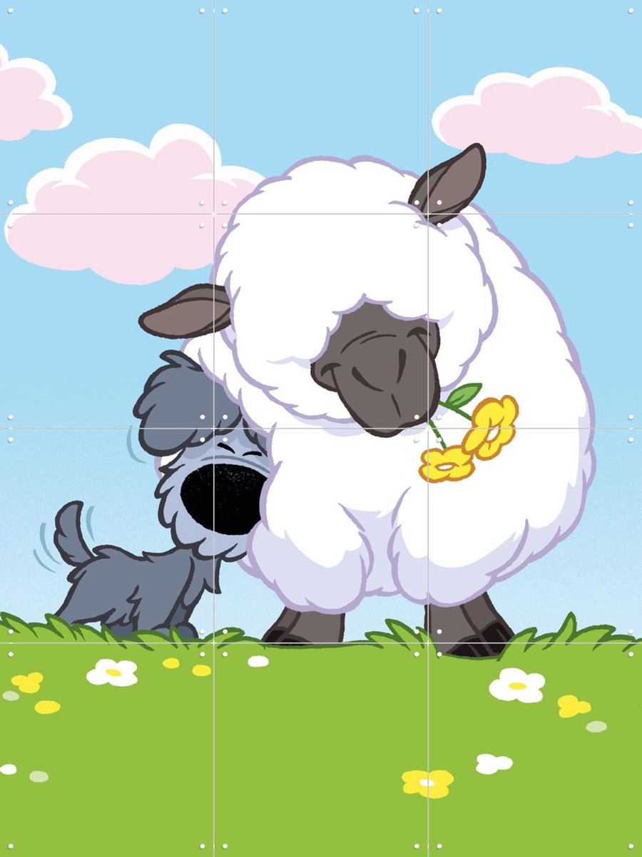 IXXI Woezel & het Schaap, Woezel & Pip & Van Hoorne Studios - 60 x 80 cm - Gratis ophangtool - Grote wanddecoratie en posters - Illustraties