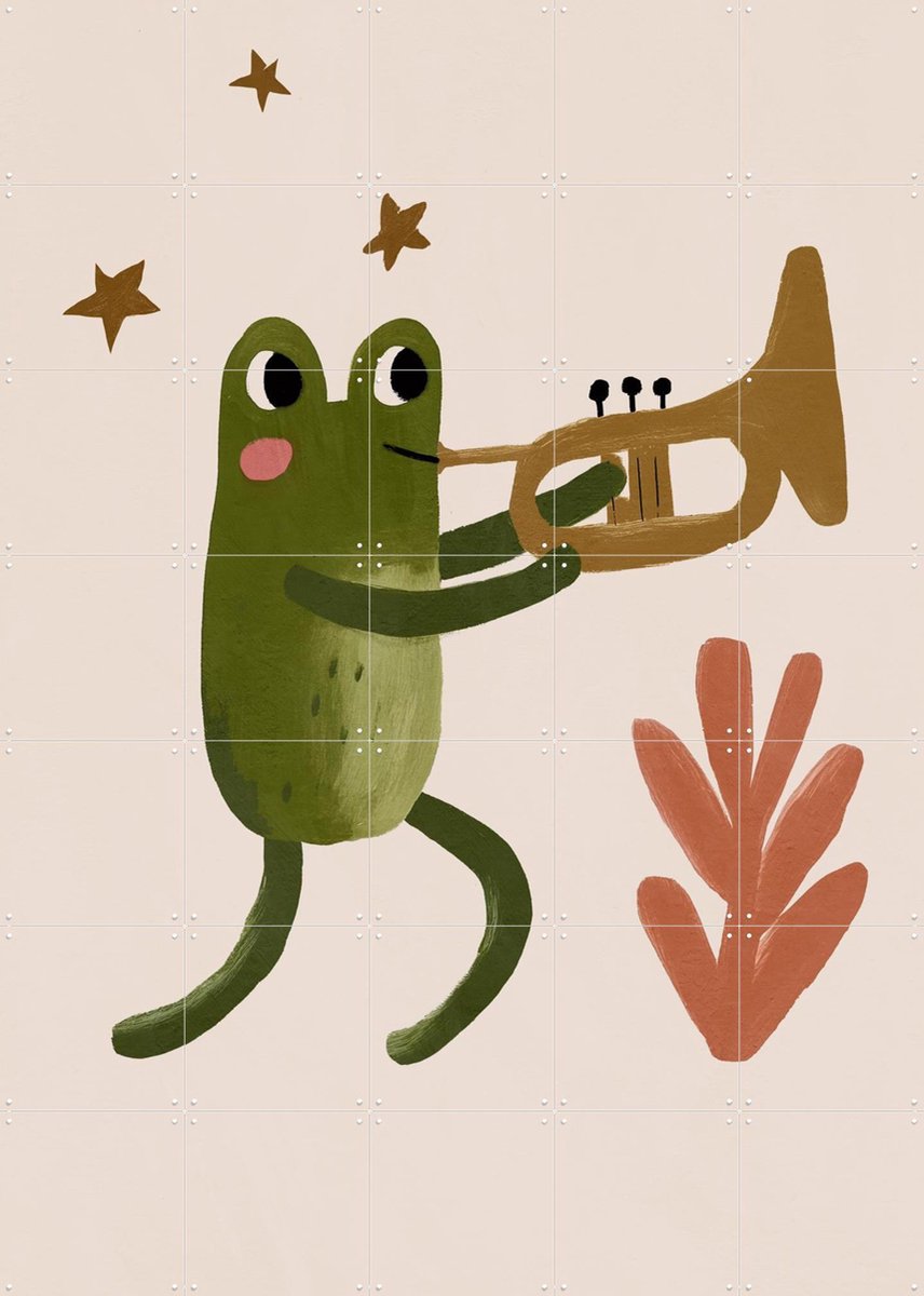 IXXI Frog and Trumpet, Treechild & Various - 100 x 140 cm - Gratis ophangtool - Grote wanddecoratie en posters - Kleurrijk, Speels, Fantasierijk