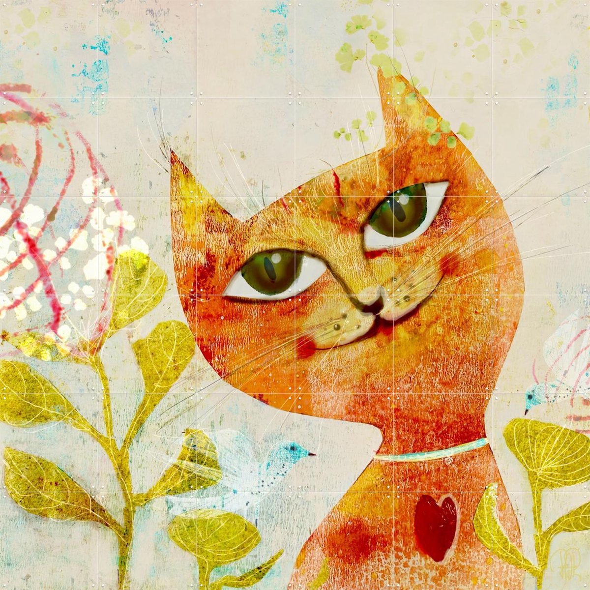IXXI Sweet Red Cat, RAR Kramer - 120 x 120 cm - Gratis ophangtool - Grote wanddecoratie en posters - Gemengde Technieken, Slaapkamer, Gang, Woonkamer