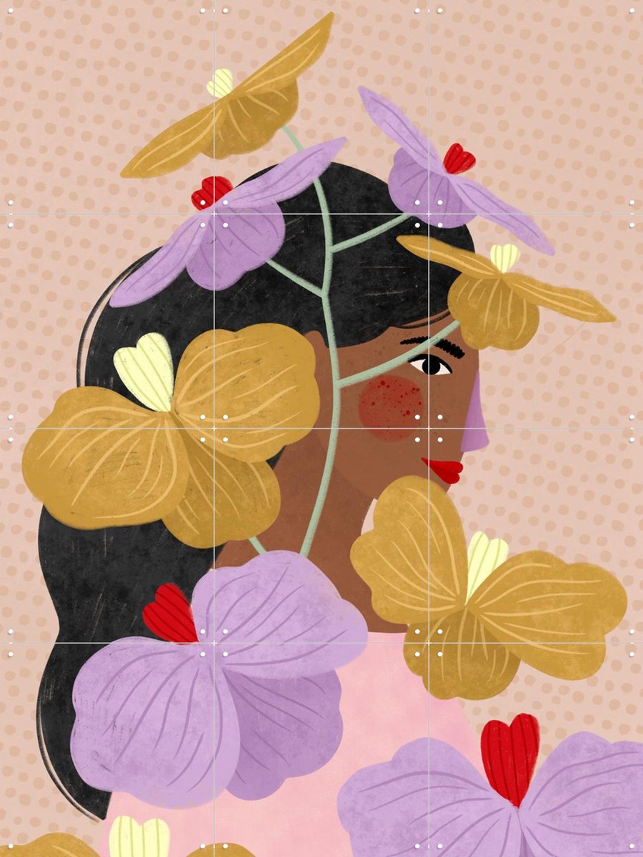 IXXI Hidden Behind Yellow Purple Flowers, Bea Müller & Various - 60 x 80 cm - Gratis ophangtool - Grote wanddecoratie en posters - Speels