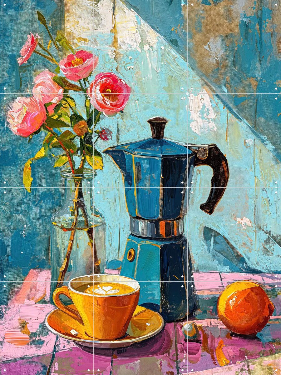 IXXI Painting of an Espresso Coffee Pot, OTTI - 60 x 80 cm - Gratis ophangtool - Grote wanddecoratie en posters - Kwaststreken, Olieverf, Modern