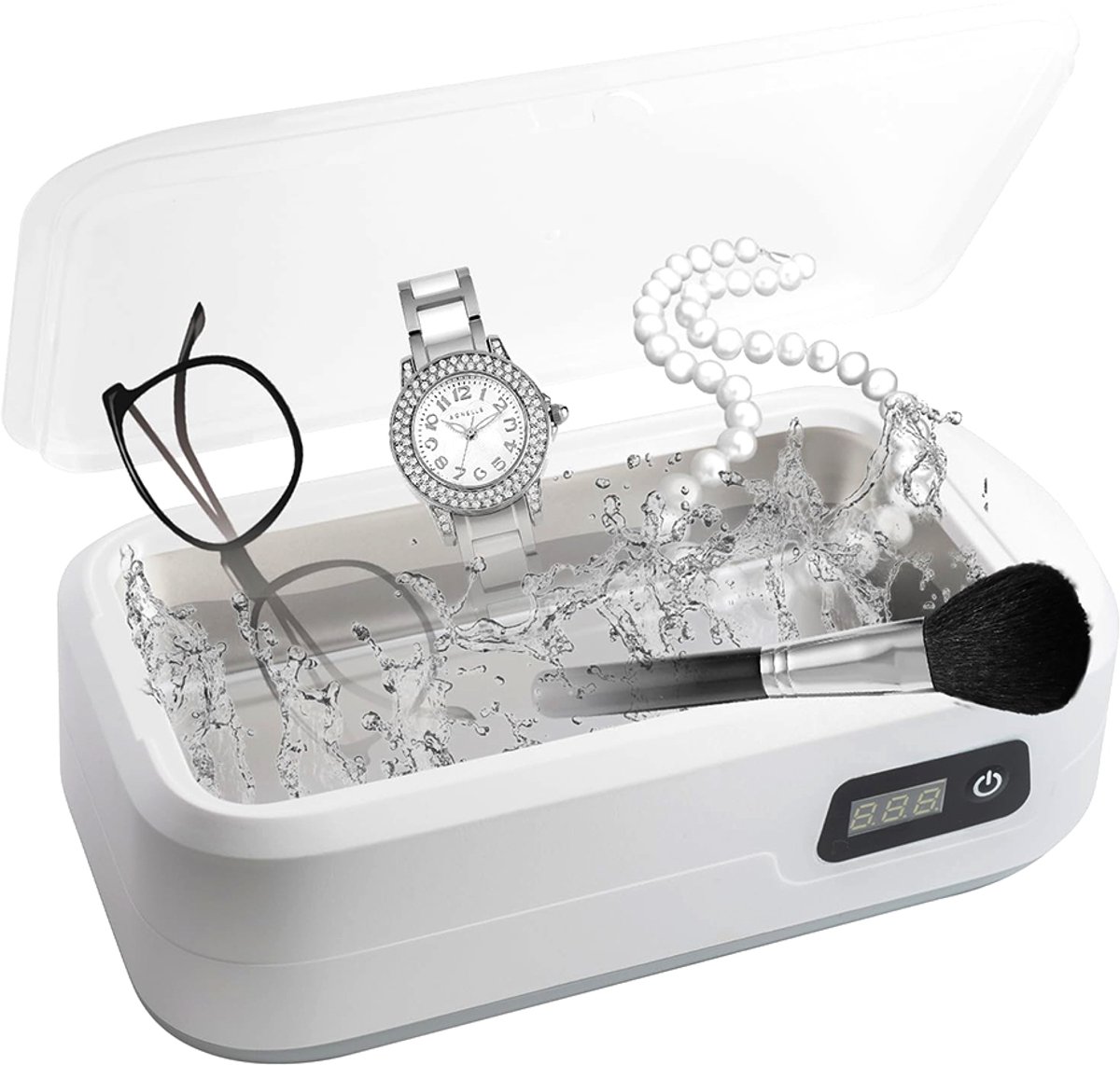 Ultrasone reiniger - 640 ml - Reservoir voor brillen - Gebitsreiniger - Reiniger voor thuisgebruik - Geschikt voor brillen, sieraden en accessoires - Wit