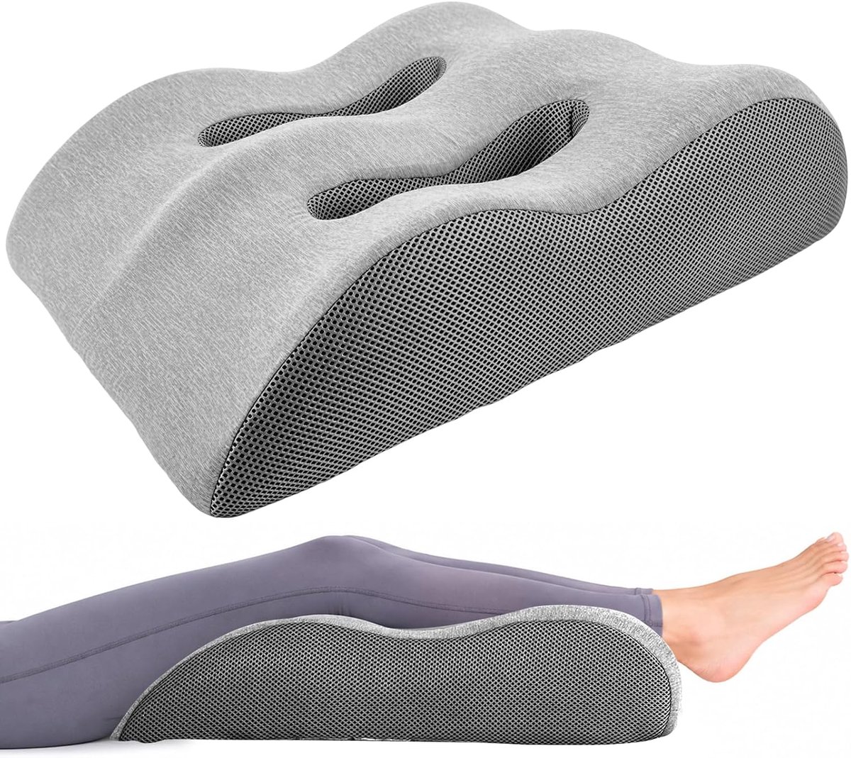 Beensteunkussen bij spataderen – Multifunctioneel cilindrisch kussen (ook te gebruiken als rug- of zitkussen) – Ademend & ergonomisch – Inclusief afneembare hoes – Beensteunkussen – Grijs – 54 x 43 x 15 cm