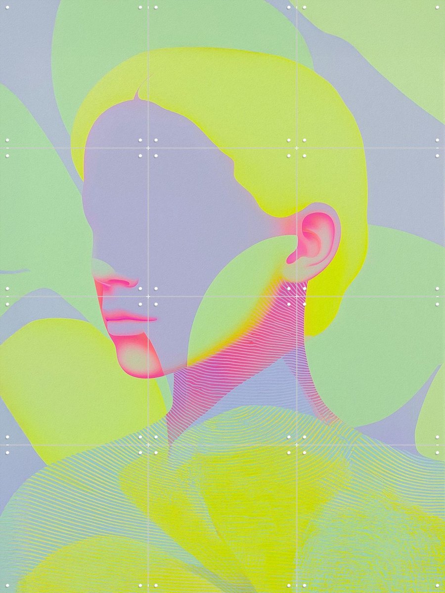 IXXI Neonpastel Portret - Una, Artclaud - 60 x 80 cm - Gratis ophangtool - Grote wanddecoratie en posters - Abstract, Digitale Kunst, Kleurrijk