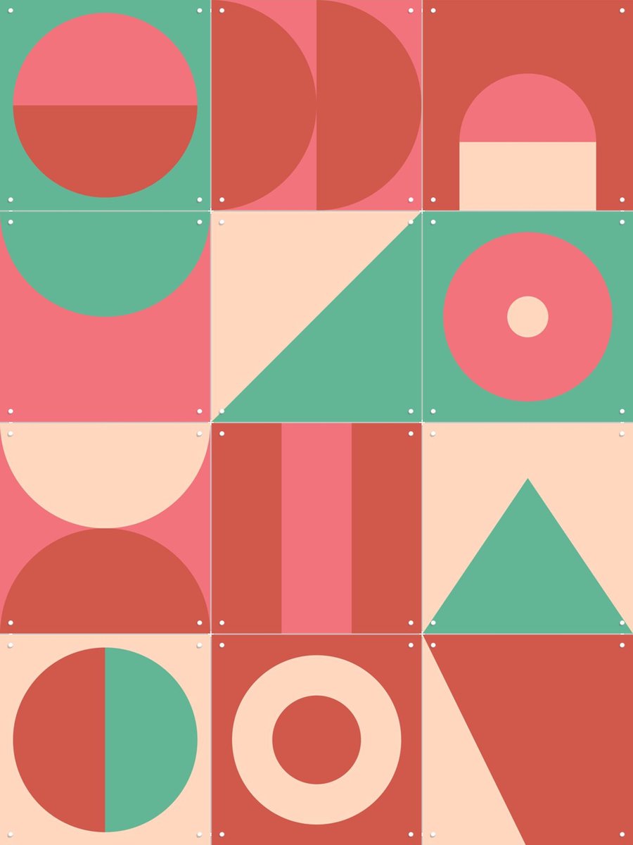 IXXI Rode Geometrische Collagebox, IXXI - 60 x 80 cm - Gratis ophangtool - Grote wanddecoratie en posters - Speels, Digitale Kunst, Kleurrijk