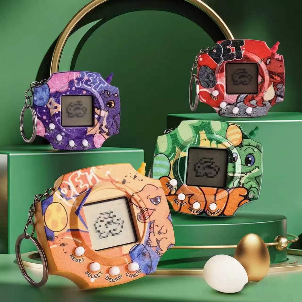 Namajunas - Virtuele huisdieren sleutelhanger - 4 stuks - Interactief miniatuur speelgoed voor kinderen en volwassenen, draagbaar en compact - Elektronisch huisdier handheld-spel - Hangertjes voor schooltassen en rugzak