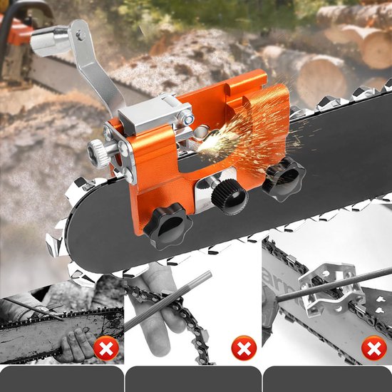 Kettingslijper - Kettingzaagslijper - Handmatig kettingslijpgereedschap - Draagbare slijpmal voor zaagbladen - 9,8*2,8*6,5 cm - Geschikt voor alle soorten kettingzagen en elektrische zagen - Geel — afbeelding 3