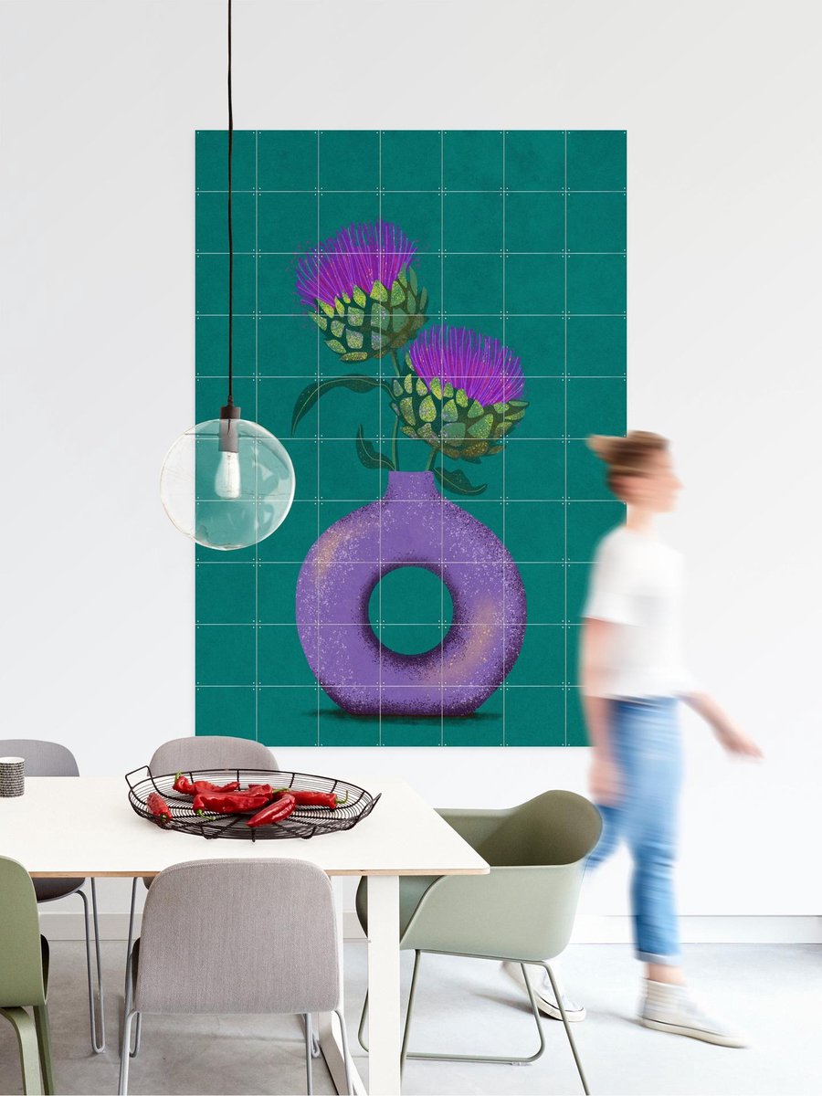 IXXI Artichoke In A Vase, Raissa Oltmanns - 80 x 100 cm - Gratis ophangtool - Grote wanddecoratie en posters - Pop art, Modern, Geometrische Kunst