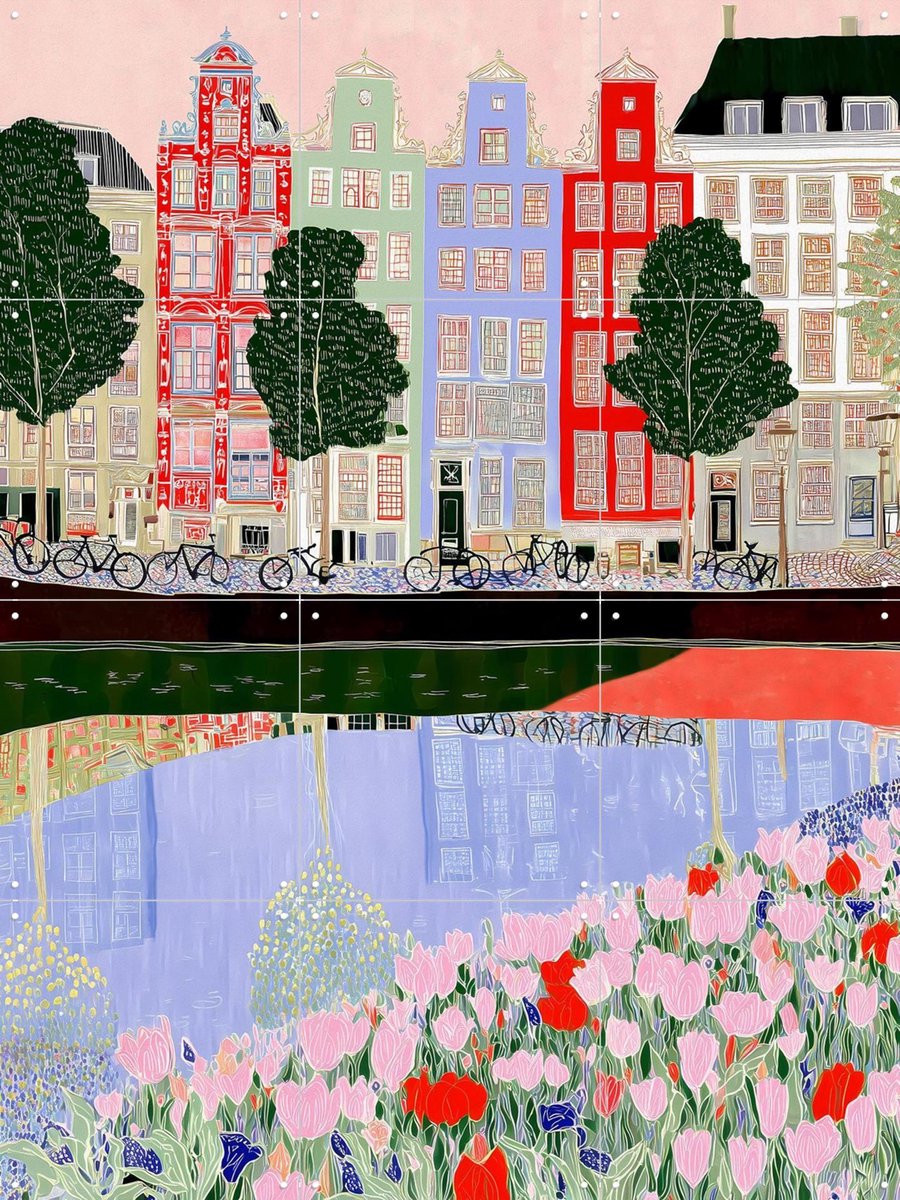 IXXI Tulpengracht, Artclaud - 60 x 80 cm - Gratis ophangtool - Grote wanddecoratie en posters - Kleurrijk, Speels, Fantasierijk, Digitale Kunst, Trap