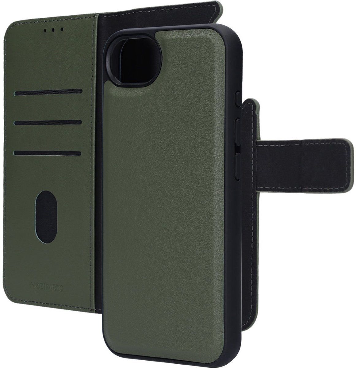 Mobiparts Telefoonhoesje geschikt voor Apple iPhone 17e Hoesje Echt Leer | Mobiparts Uitneembare 2in1 Bookcase Portemonnee | Pasjeshouder voor 3 Pasjes | Telefoonhoesje voor Pinpas / OV Kaart / Rijbewijs - Groen