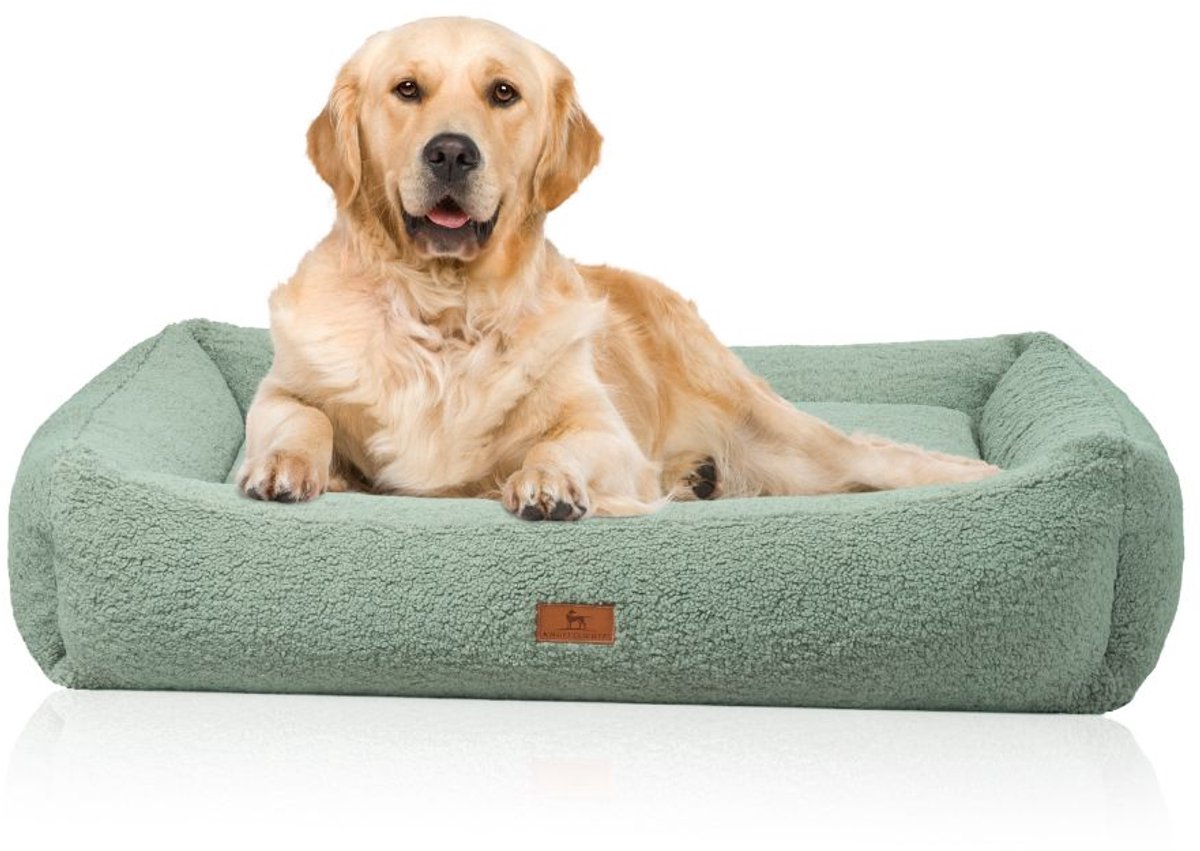 Knuffelwuff orthopedisch hondenbed Matteo met traagschuimvlokken van knus teddy-materiaal XL 105cm x 85cm Khaki
