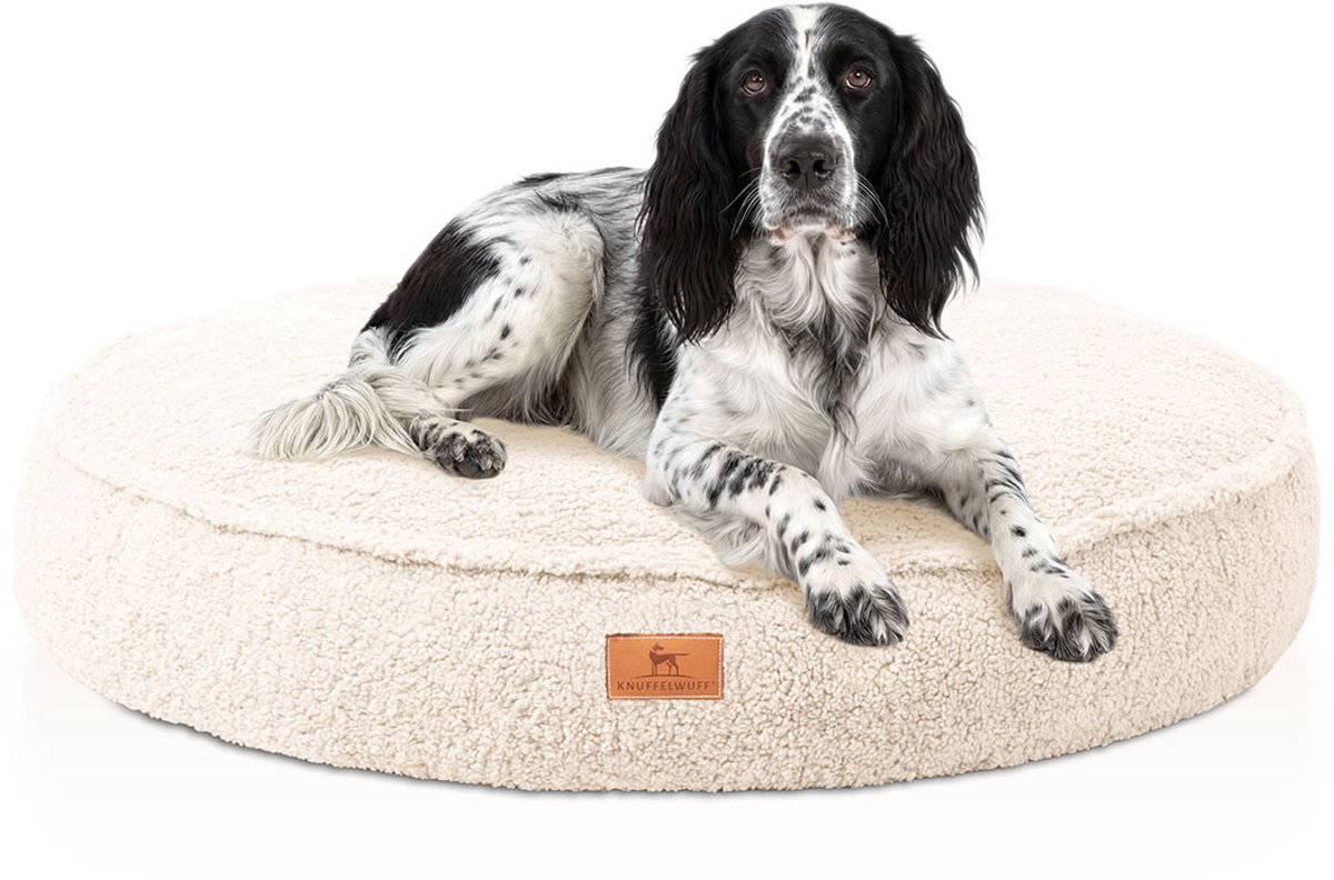 Knuffelwuff orthopedisch rond hondenbed Tivano met traagschuimvlokken van knus teddy-materiaal ø100cm Beige