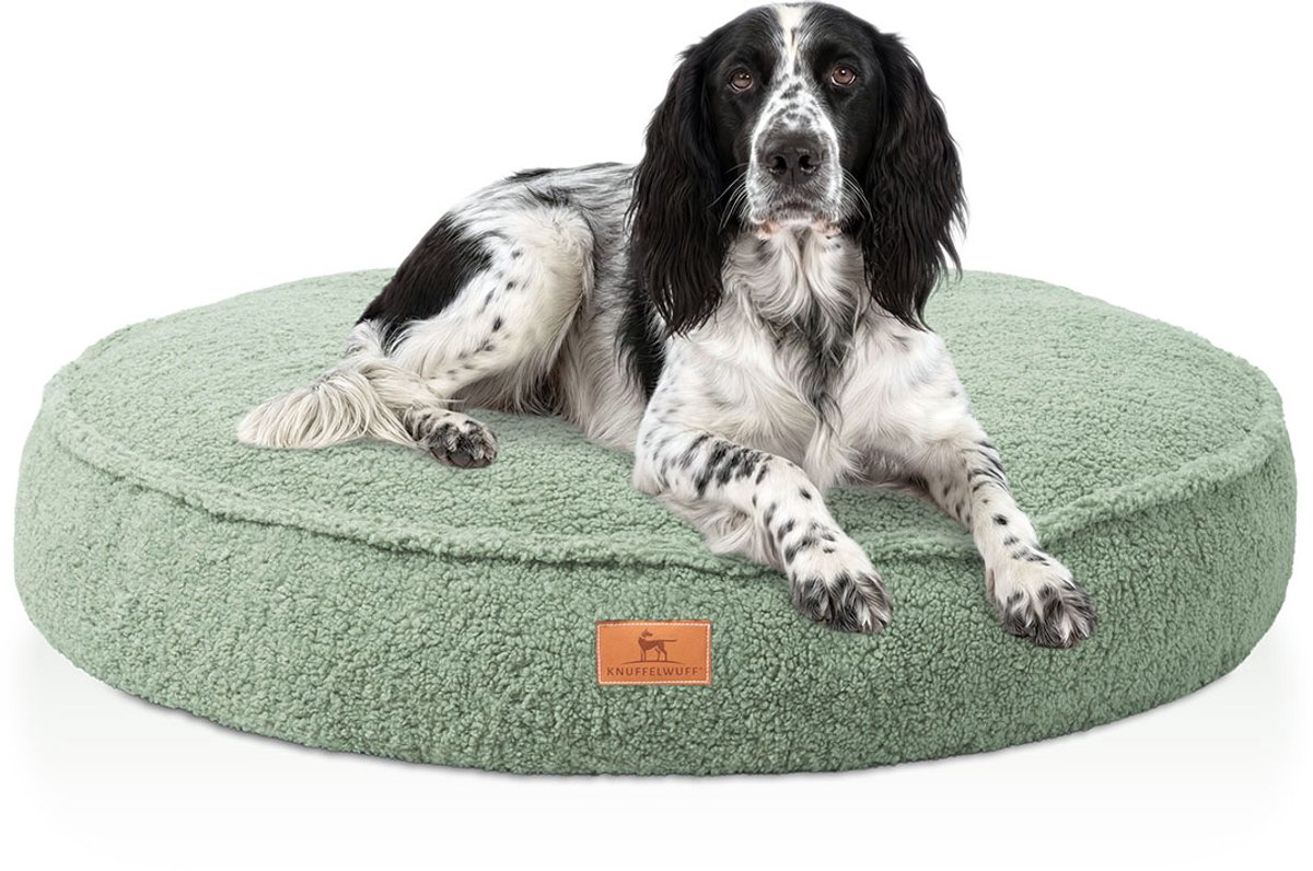Knuffelwuff orthopedisch rond hondenbed Tivano met traagschuimvlokken van knus teddy-materiaal ø120cm Khaki