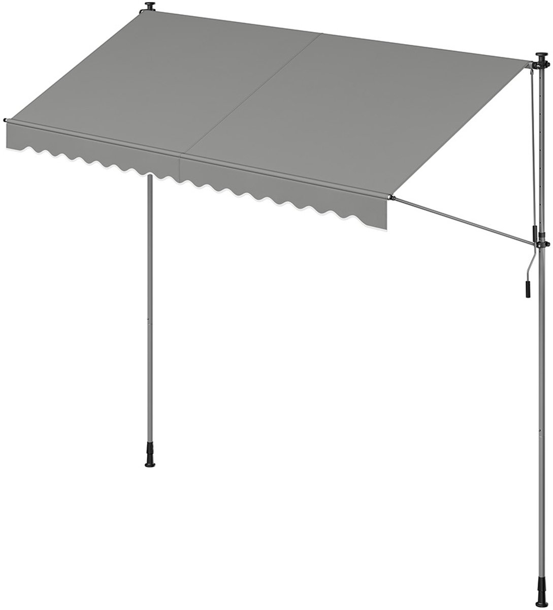 Klemzonnescherm met handslinger – 350 x 120 cm – Grijs