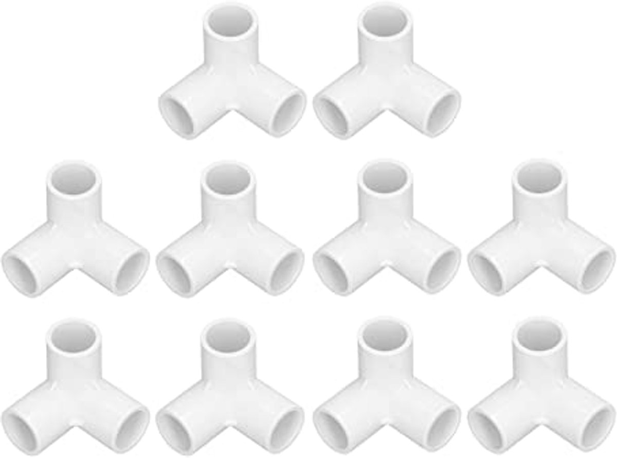 10 STKS PVC 3-Weg Elleboogfittingen, 0,8 Inch Kunststof 90 Graden Hoekverbinder, 20 Mm Binnendiameter Tee Hoek (Wit)