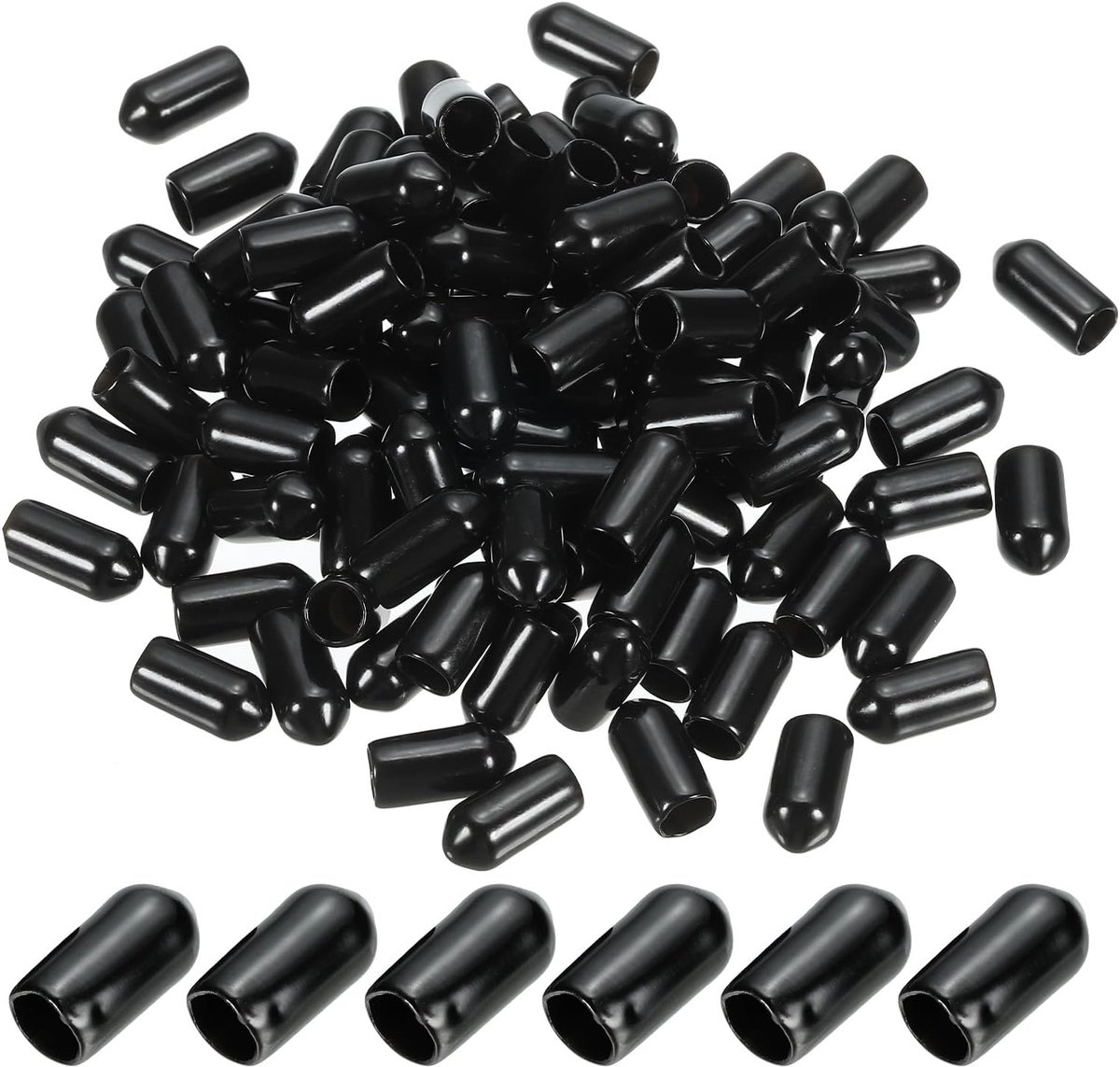 6 mm vinyl rubberen eindkappen, 120 stuks flexibele boutschroefafdekkingen, zwart