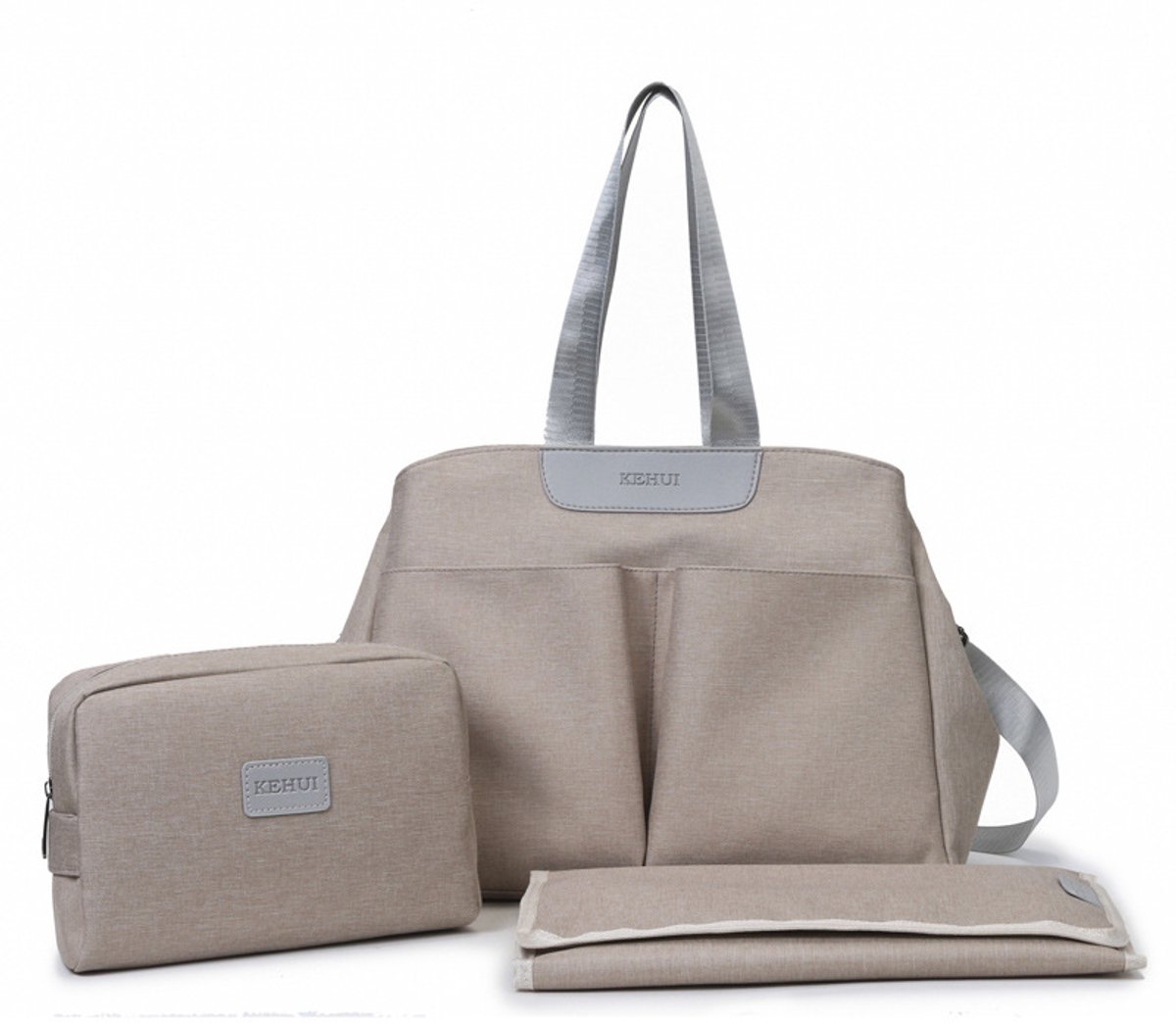 Oxford cloth three-piece diaper bag set, multi-functional mother and child bag, handbag, shoulder bag, crossbody bag, stroller hanger, includes diaper changing pad, cosmetic bag - 38*29*15cm