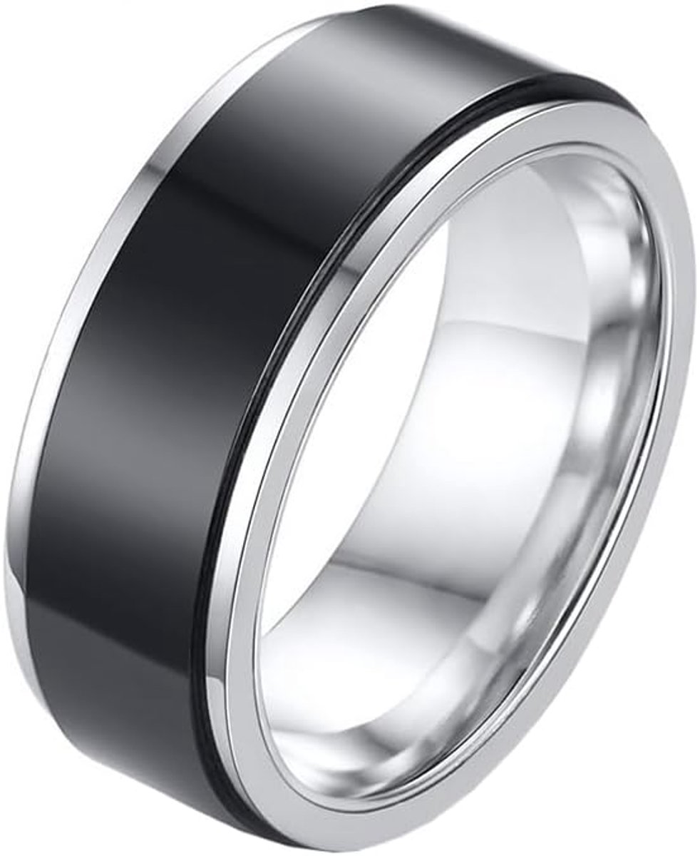 heren ring Spinner Zilver met Zwart-21mm