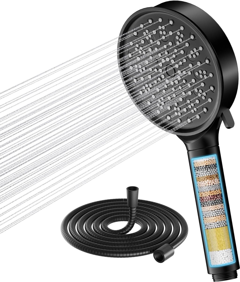 Douchekop met Filter – 6 Straalsoorten – Hoge Druk – Waterbesparend – Inclusief 1,5 m Doucheslang