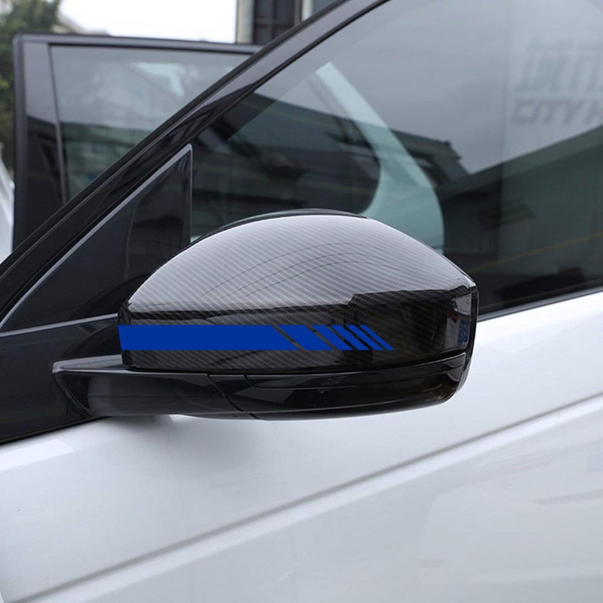Set van 6 Eenheden Stickers Autospiegel Desing Sport | Auto Accessoires | Sticker met Streepdesign | Car Sticker Strip | Auto Spiegel Sticker (Blauw)