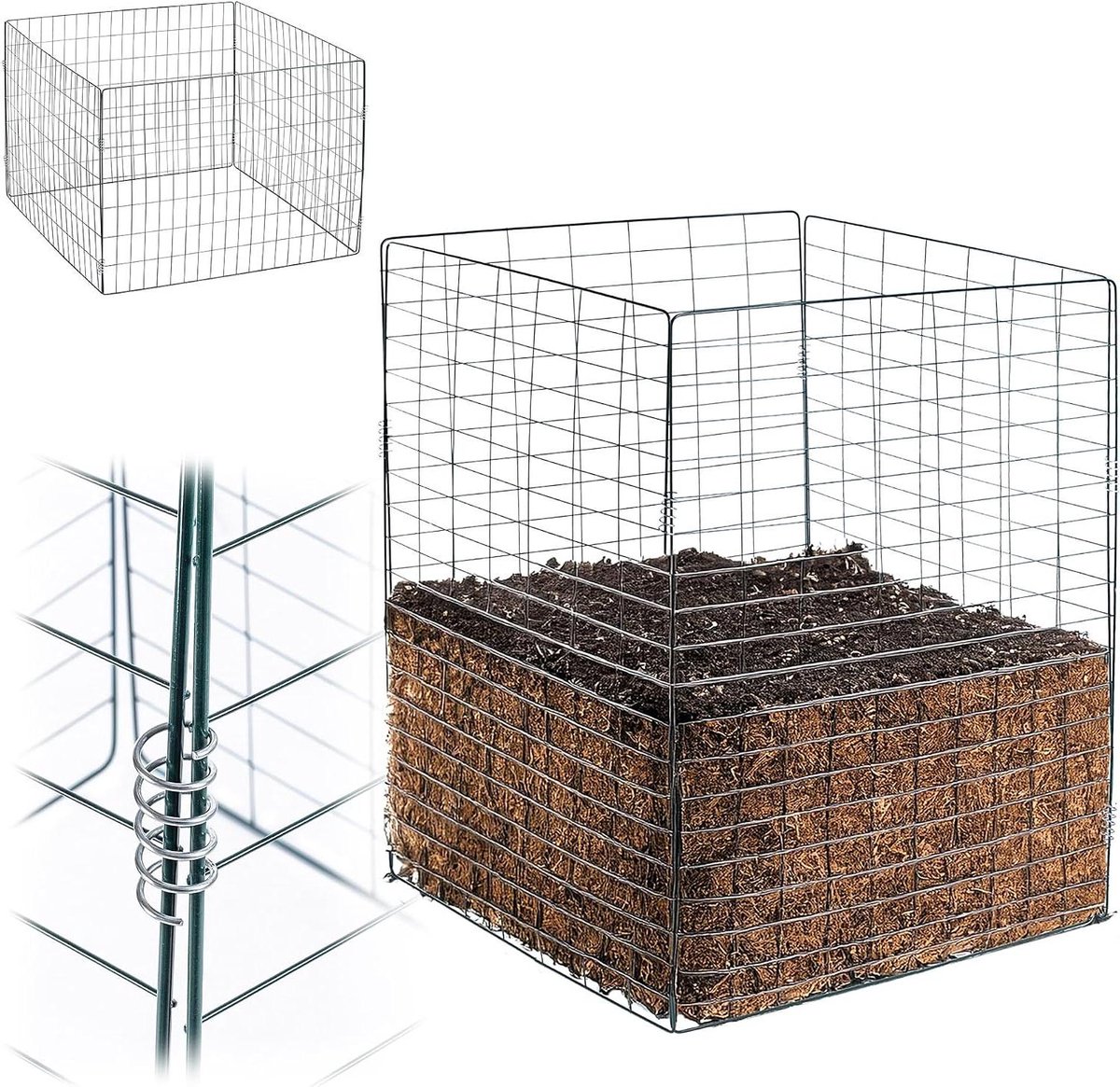 Metalen compostbak - Composteerbak tuin - Afval verwerken - Open bodem contact - 450 liter - Groen