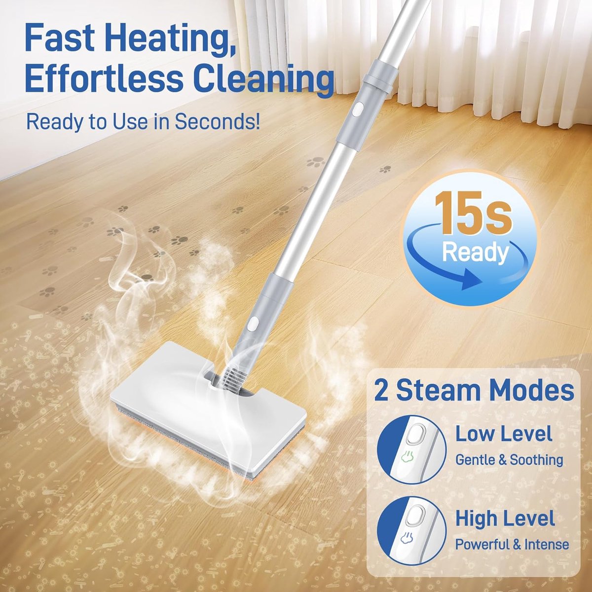 Multifunctionele stoomreiniger - Stoomapparaat vloer - Hygiënisch huis - 999% desinfectie - 360 ml tank - Wit