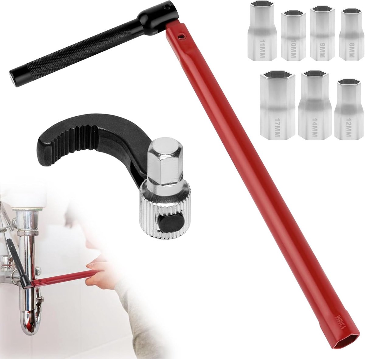 Verstelbare Waterkraan Sleutel 8-17mm - Universele Montagetools voor Installatie en Reparatie van Keuken- en Badkamerspiegels