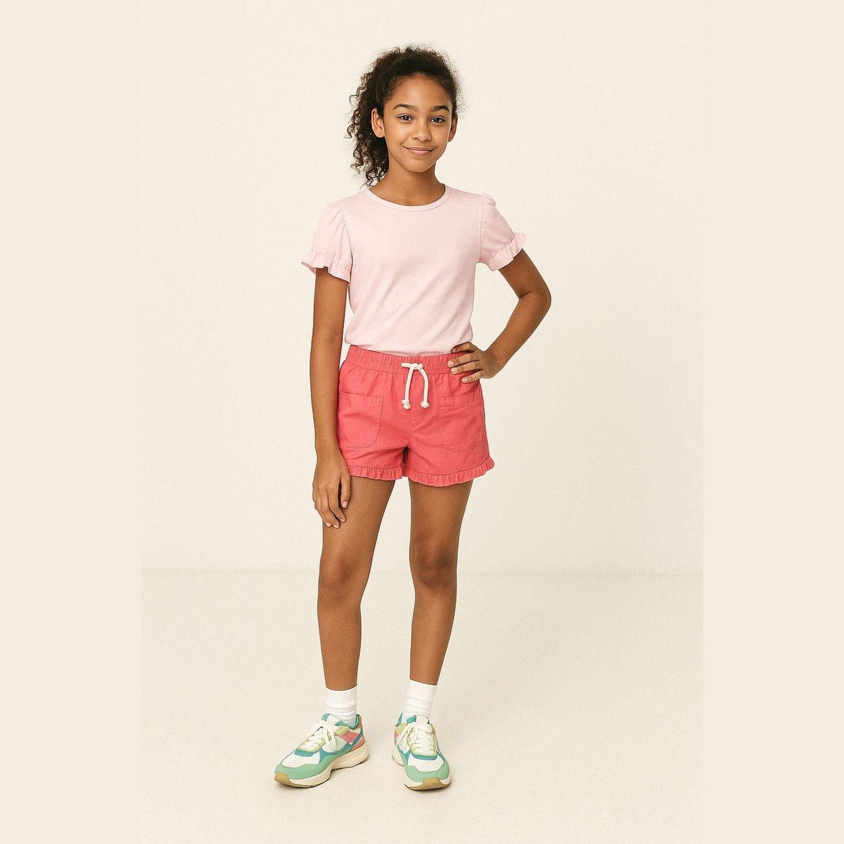 Minoti korte broek meisjes poplin - 100% katoen - roze