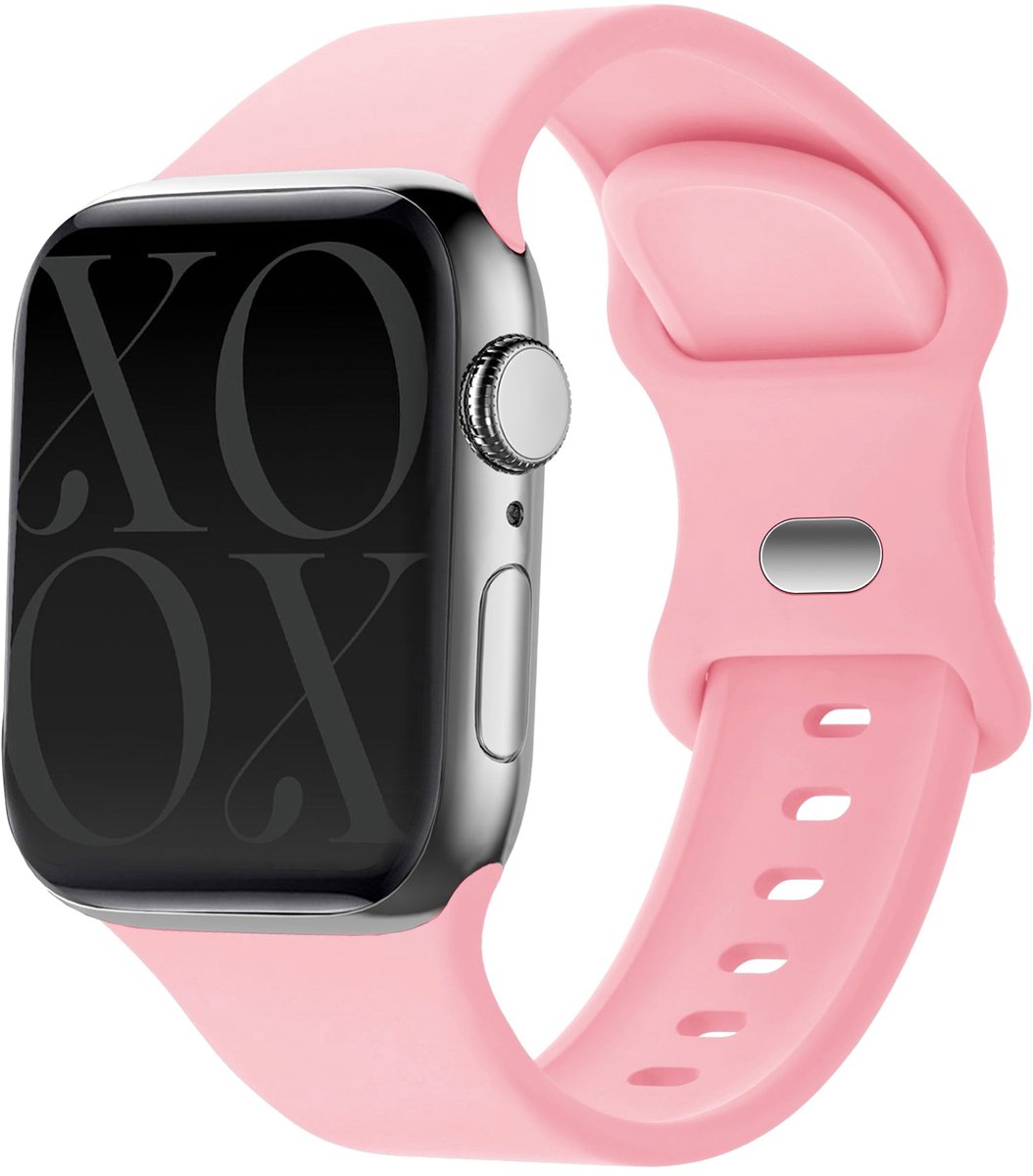 xoxo Wildhearts siliconen bandje - Geschikt voor Apple Watch - Series 1/2/3/4/5/6/7/8/9/10/SE - Maat: 38 mm / 40 mm / 41 mm / 42 mm - Horlogeband - Sport bandje voor iWatch - Zachtroze