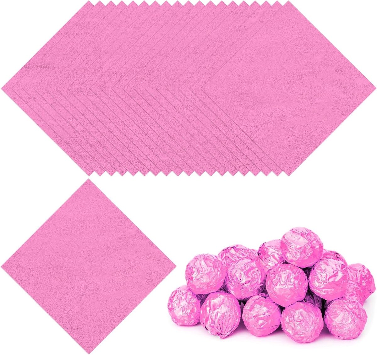 Folie Snoep Wrappers 100 stuks Vierkant Oranje Patroon Aluminiumfolie Snoep Inpakpapier voor DIY Chocolade Snoepjes Verpakking Decoratie, Roze