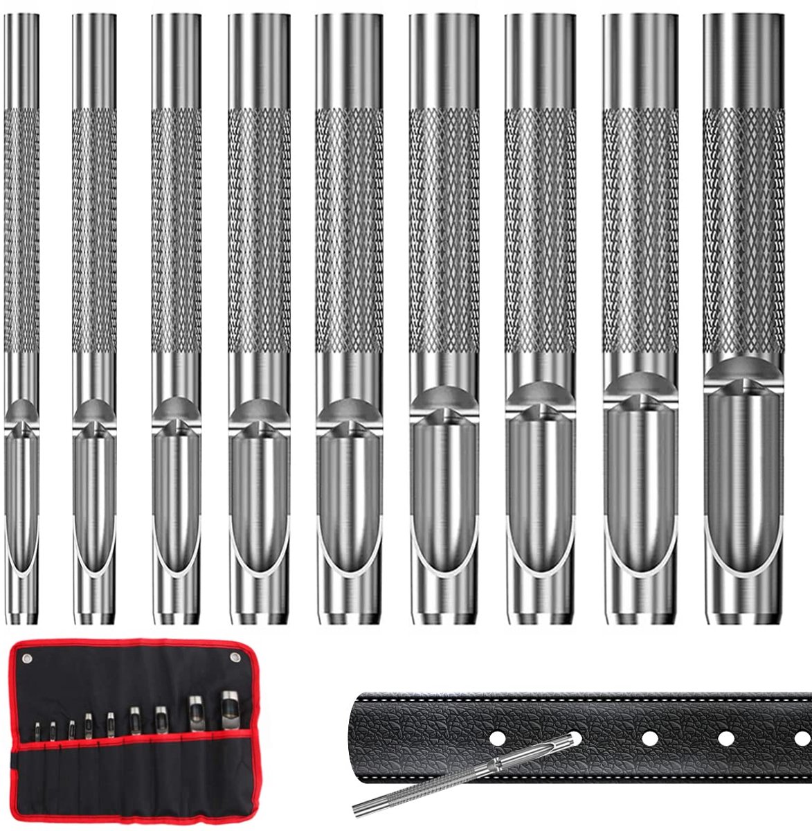 9 stuks uitsteekvormpjes van leer, punch 2,5/3/4/5/6/7/8/9/10 mm, van rond staal, holle set voor het maken van gaten in leer, horlogeband, canvas, oogjes