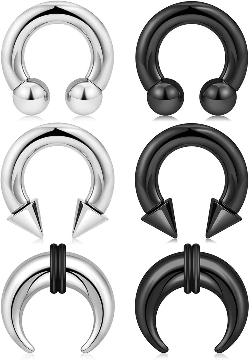 6 stuks/12 stuks septum piercing pincher tapers 8G 6G 4G 2G septum stretching kit C-vorm hoefijzer oormessen oorbellen neusringen
