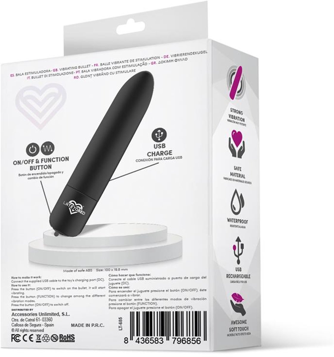 LATETOBED Pakket van 6 + 1 Shoty Vibrerende Bullet USB 10 Snelheden Krachtige Motor Zwart