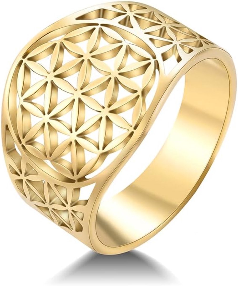 Bloem des Levens Rvs Verklaring Ring Womens uitgehold Band Ring Mode-sieraden Valentijnsdag Gift voor Dames