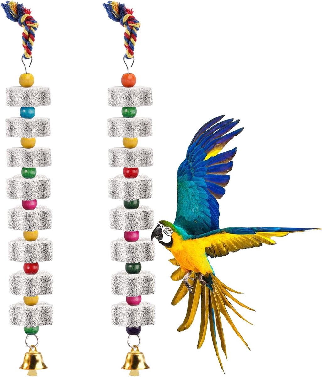 Speelgoed voor Vogels, 2 Stuks, met Bel | Vogelsnavel-slijpsteen, Voor papegaaien, Voor valkparkieten en parkieten, Vogeltanden slijpsteen