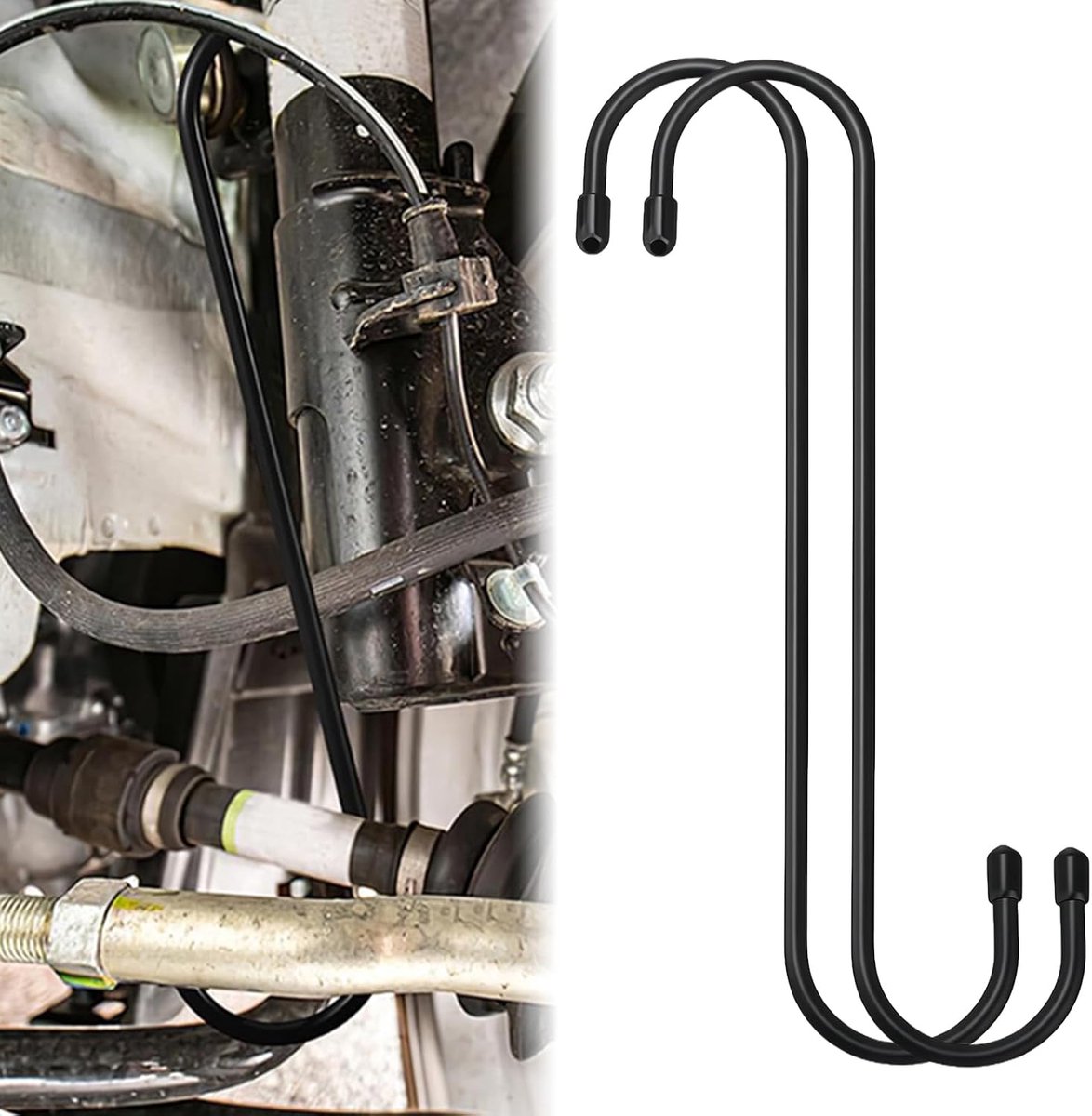 2 stuks remklauwhaken, S-vormige remklauwhangers met rubberen punten, remklauwgereedschapsset, haken voor remblokken, assen, schijfremmen en diverse auto-reparatiewerkzaamheden (zwart)