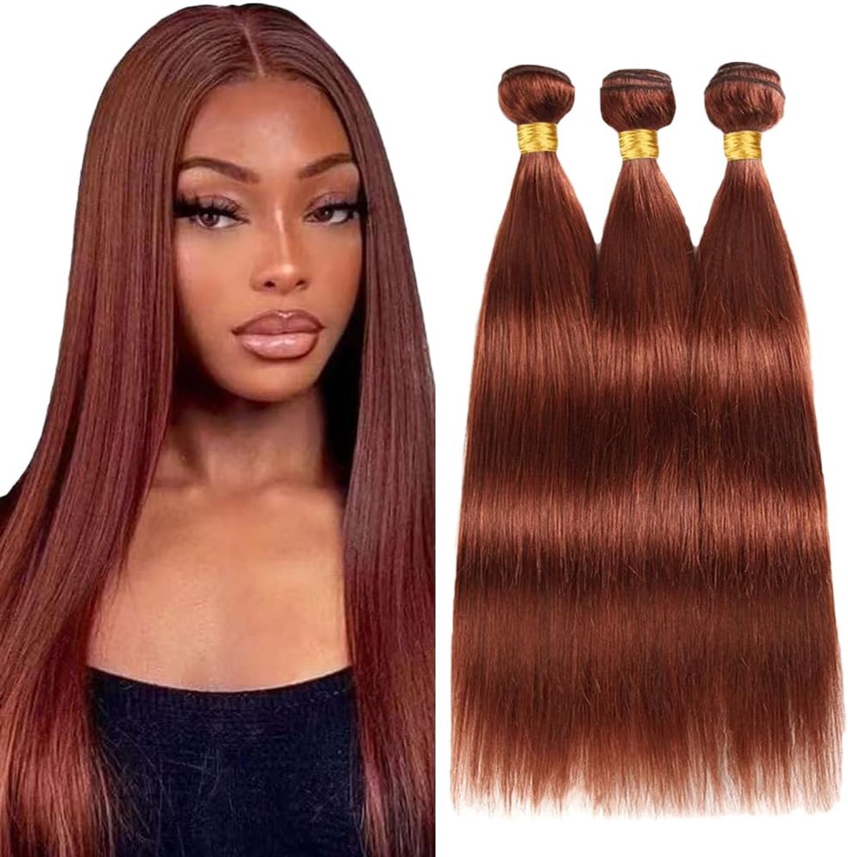 Peruik Dames Bundles Human Hiar Unprocessed Brazilian Virgin Human Hair Extensions #33 Reddish Brown Bundle With Minimal Shedding For Women 20 22 24 Inch