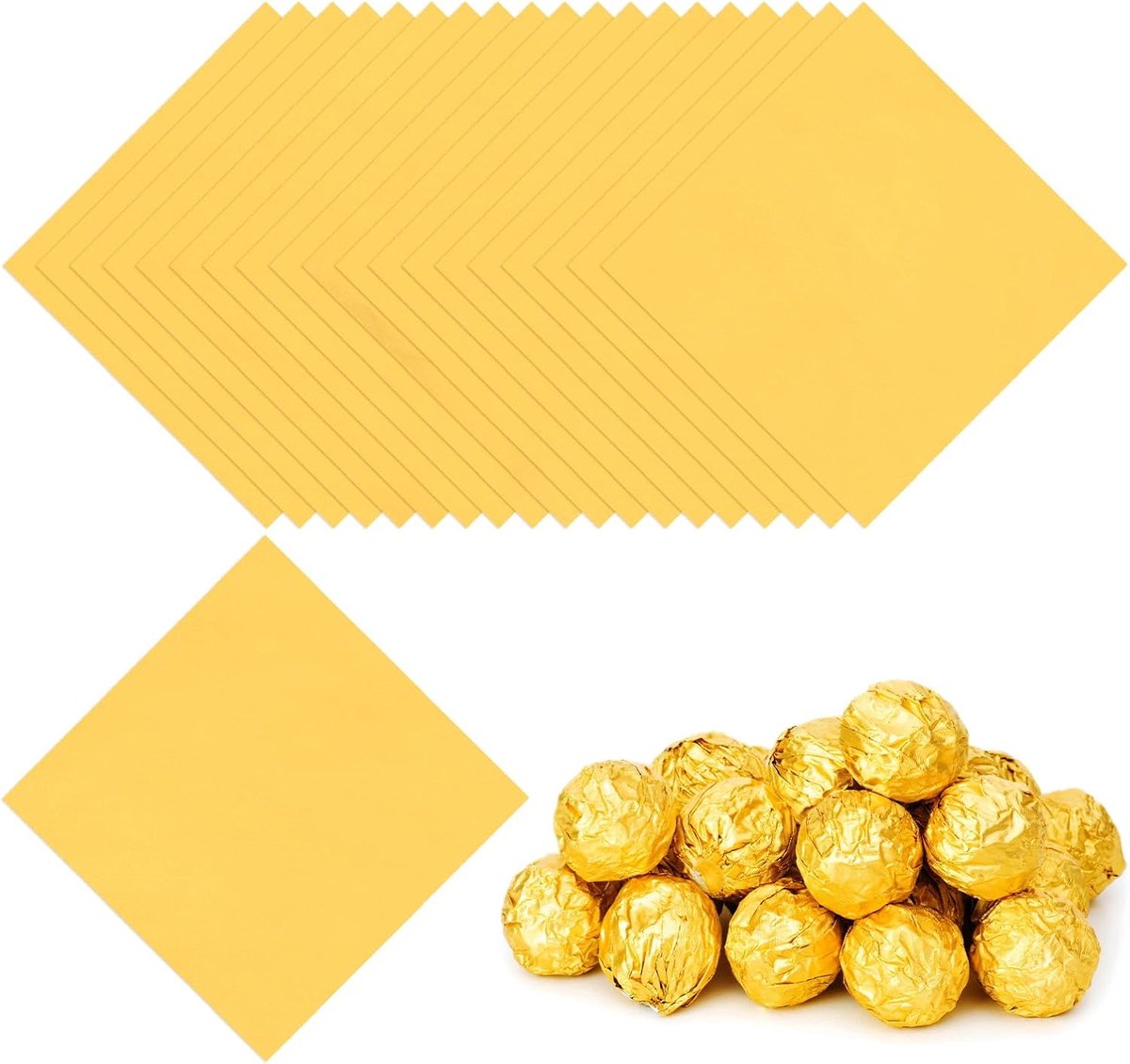 Folie Snoepwikkels 100 x 100 cm, 100 stuks vierkant glanzend aluminiumfolie snoep inpakpapier voor doe-het-zelf chocolade snoep verpakking decoratie, goud