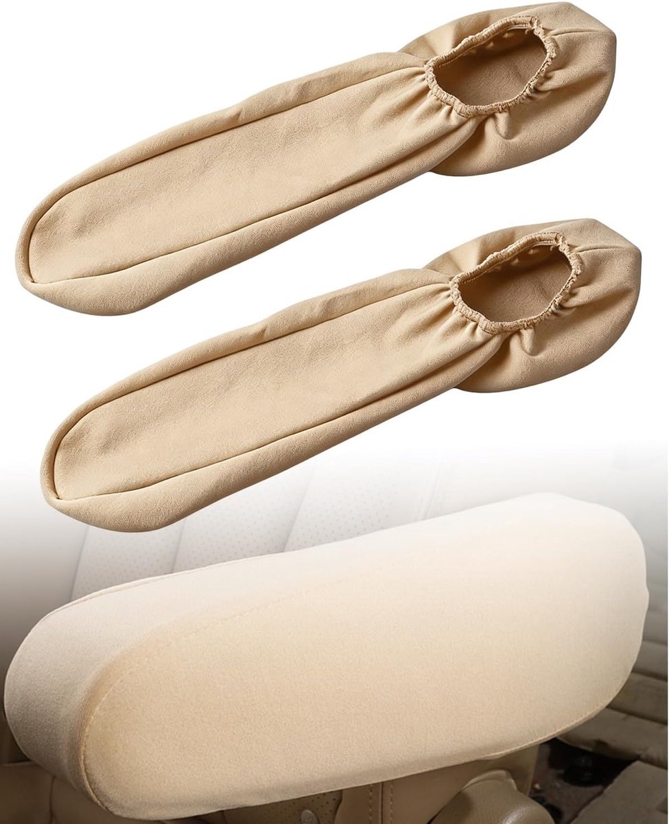 Armleuninghoes voor auto, universeel, beige, 2 stuks, zachte bescherming voor de middenconsole tegen slijtage en vuil, verbetert het comfort en de esthetiek.