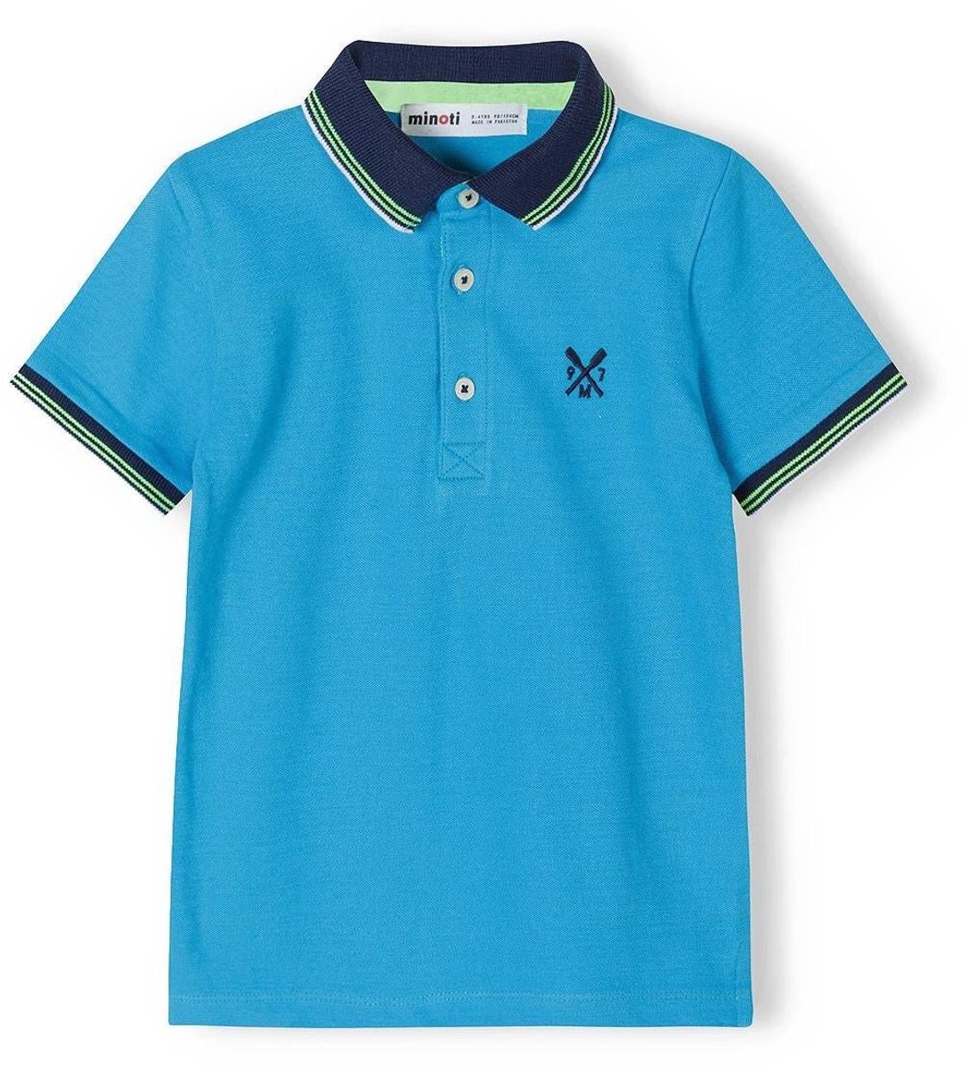 Minoti polo jongens turquoise met navy contrastkraag - katoen