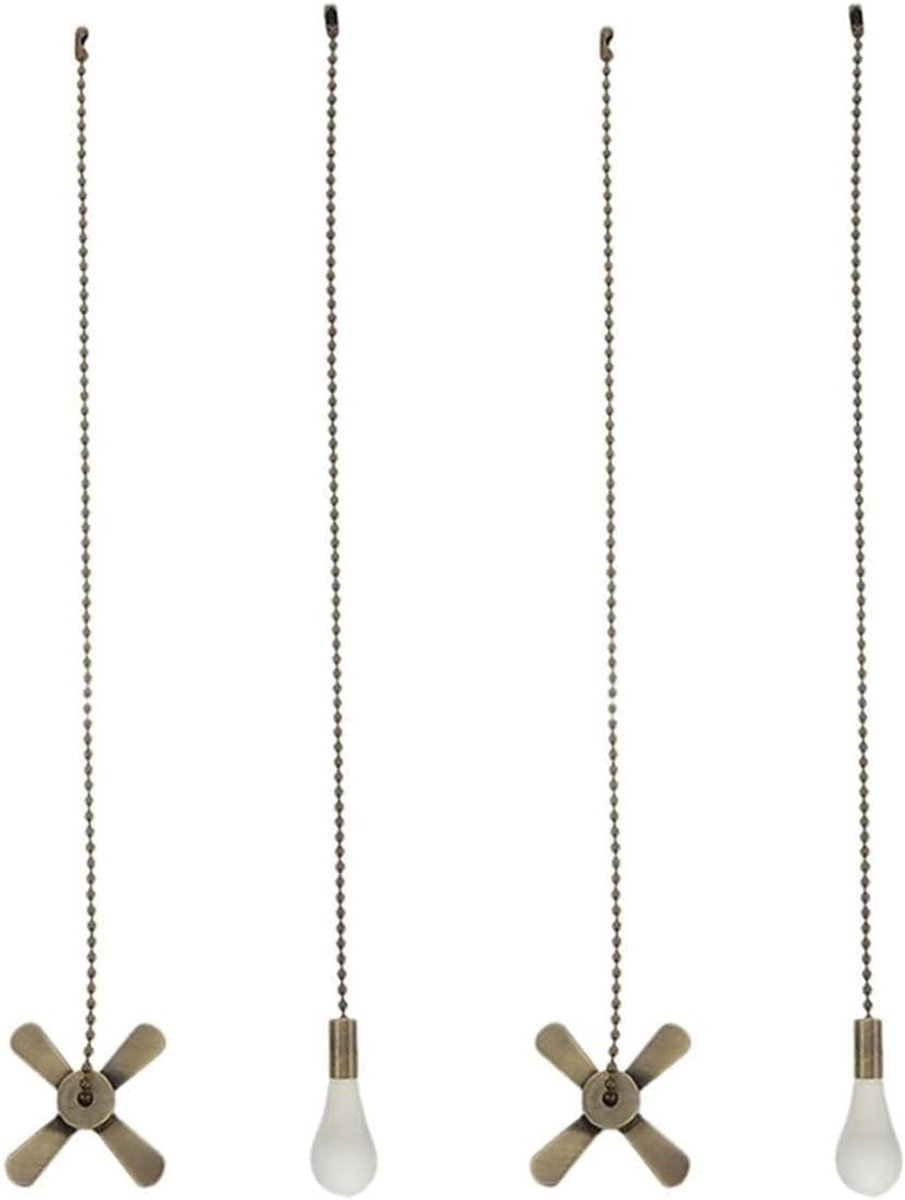 plafondventilator-trekkettingen, inclusief 2 kralenbal-ventilator-trekkettinghangers. (Antiek messing), 30 cm.