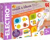 Verpakking van het Jumbo Electro spel 'Ontdek Vormen & Kleuren'. Met een spelbord, een pen en diverse afbeeldingen van vormen, kleuren en dieren.