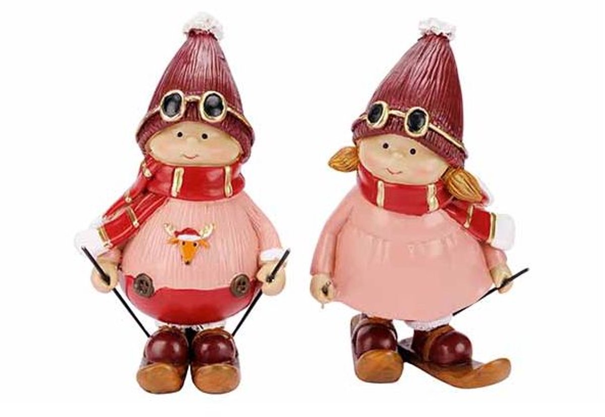 Skier Kid 2ass Bordeaux Roze 8x7xh15cm P Olyresin
