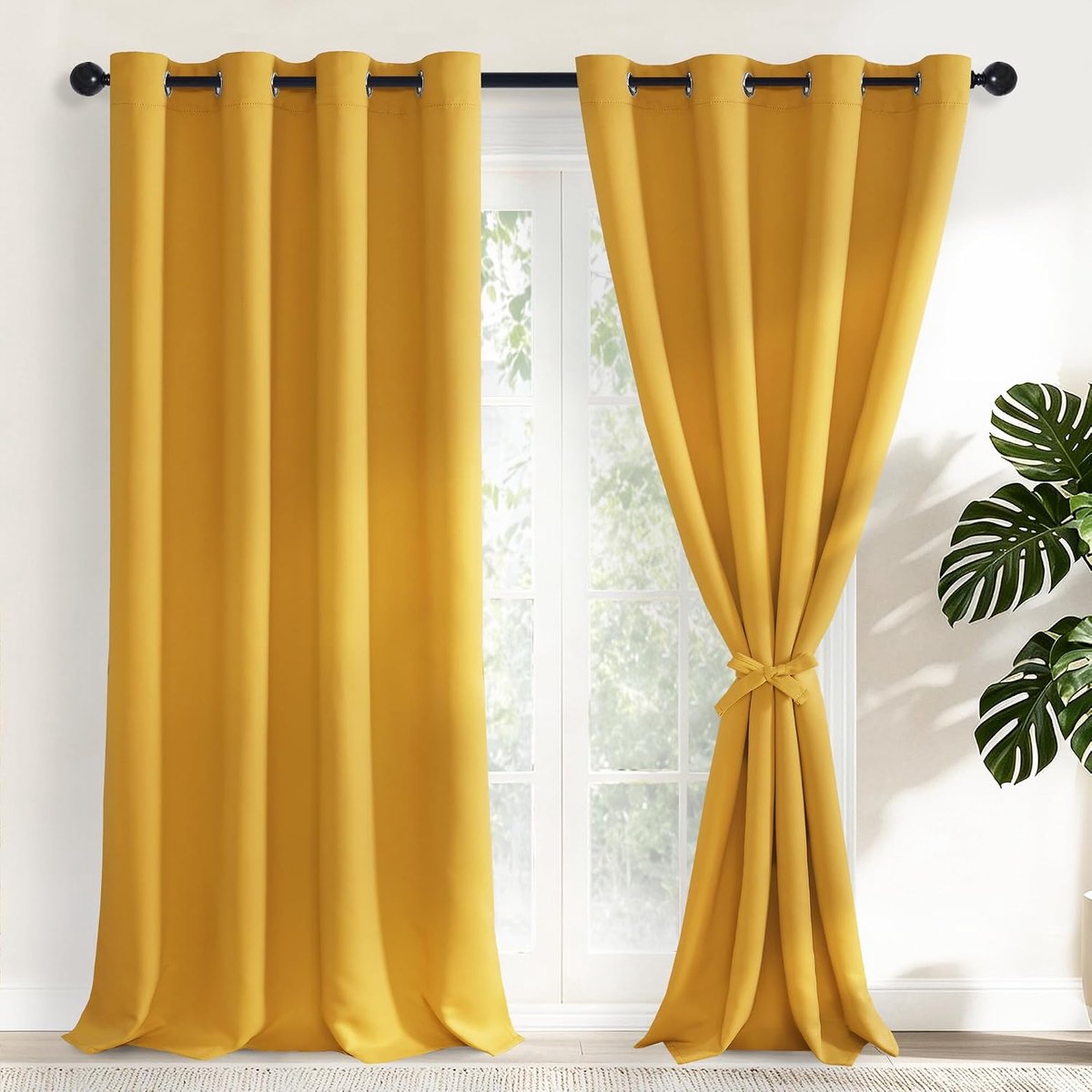Verduisteringsgordijnen met inslagringen, geel, ondoorzichtig, 2 stuks, 140 x 245 cm (breedte x hoogte), zachte schuifgordijnen voor slaapkamer, woonkamer enz.